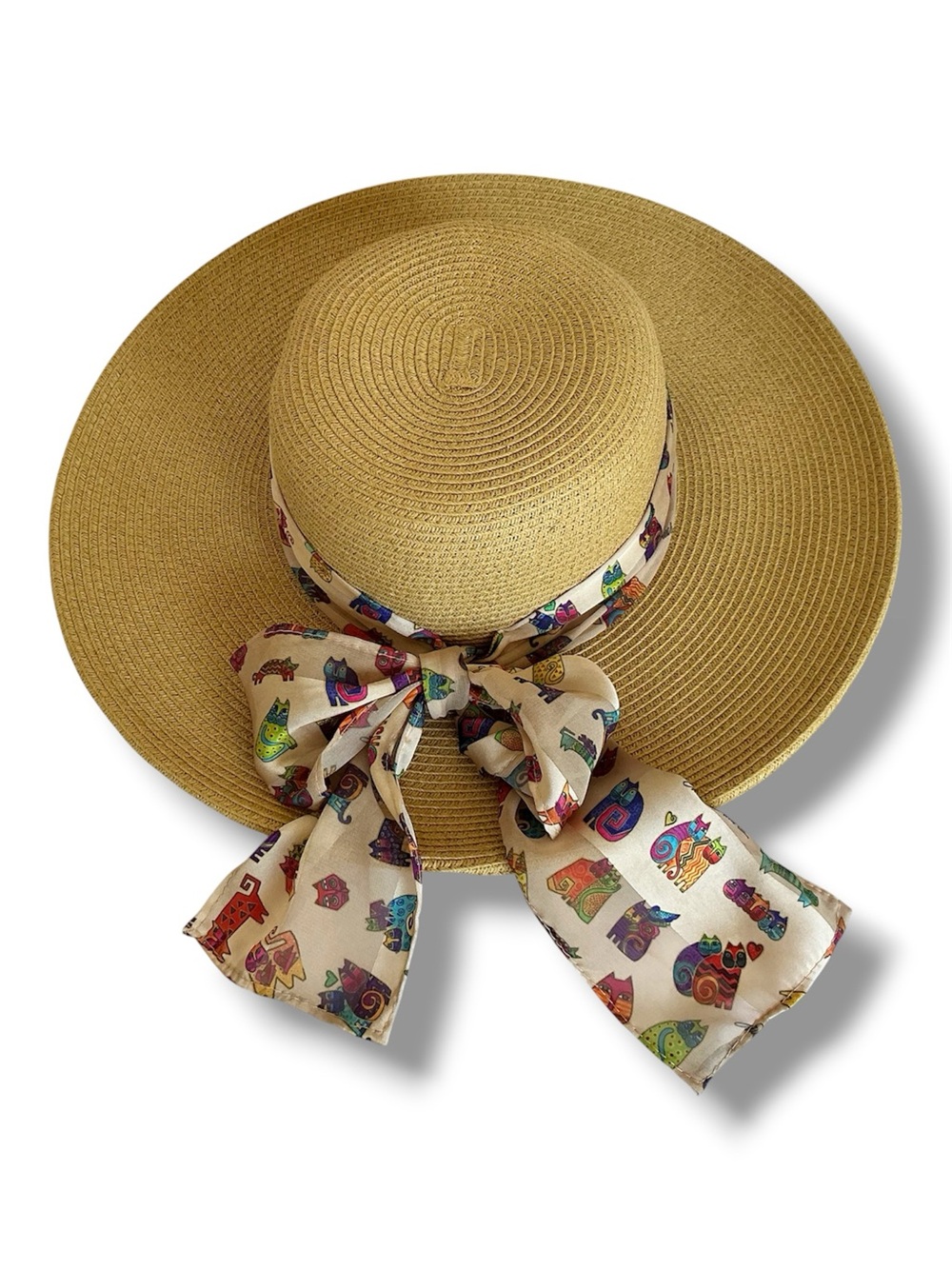 Laurel Burch Wide Brim Cat Print Sun Hat OS